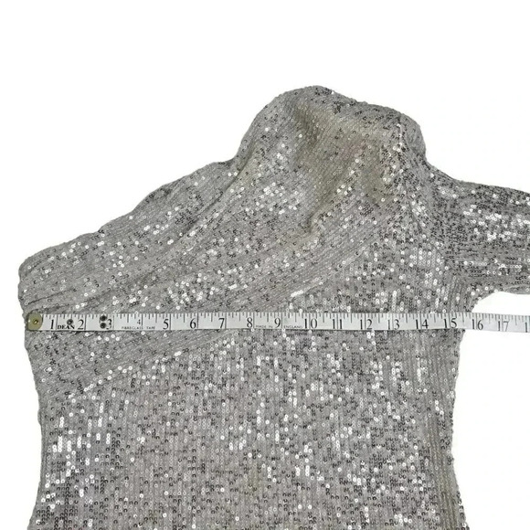 Bella Barnett Gold Metallic Sequins Dress Evening Sexy Formal One Shoulder Med - Picture 8 of 12